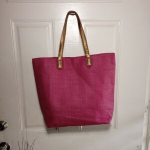 Bohemian Magenta/Bronze Handles Canvas Large Tote Bag